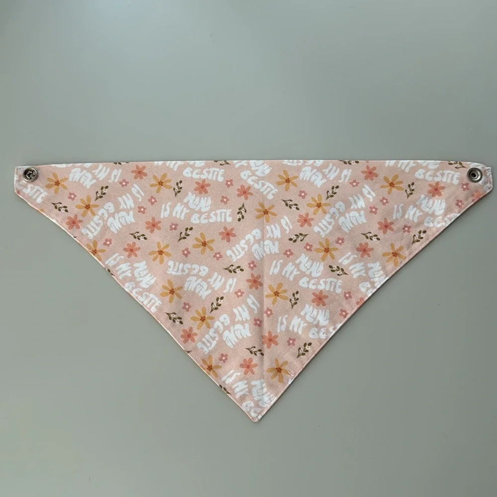 Floral Handmade Dog Bandana – “Mama is My Bestie” – Size S-M